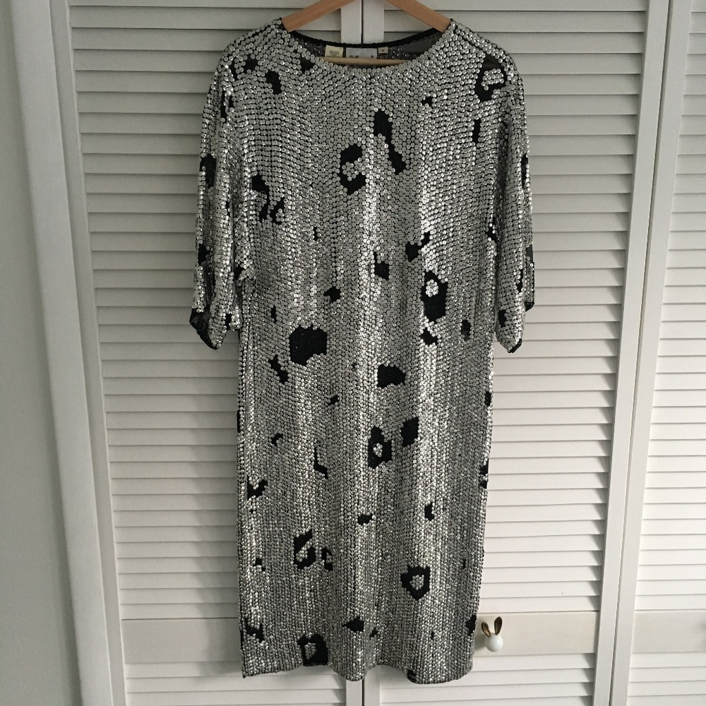 Kenar vintage silk and silver sequin gown